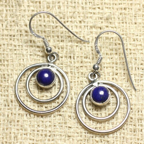 Bo202 - boucles d'oreilles argent 925 cercles 19mm lapis lazuli