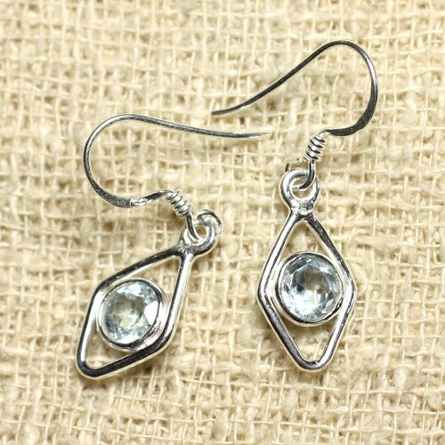 Bo230 - boucles d'oreilles argent 925 et pierre - losanges 18mm topaze bleue