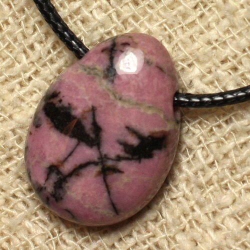 Collier pendentif en pierre - rhodonite goutte 25mm