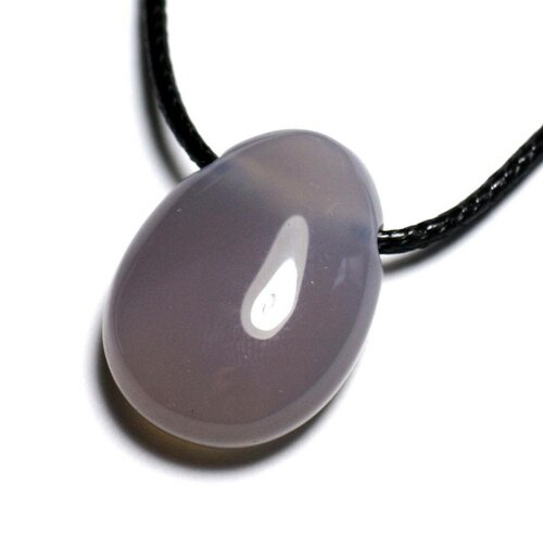 Collier pendentif pierre semi précieuse - agate grise goutte 25mm