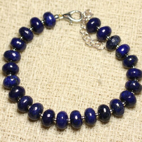 Bracelet argent 925 et pierre - lapis lazuli rondelles 8mm