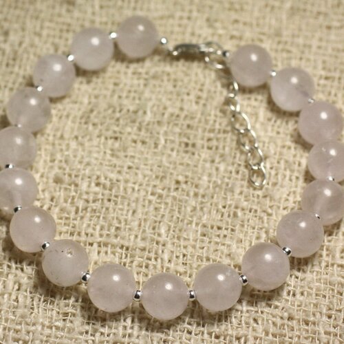 Bracelet argent 925 et pierre semi précieuse - quartz rose 8mm