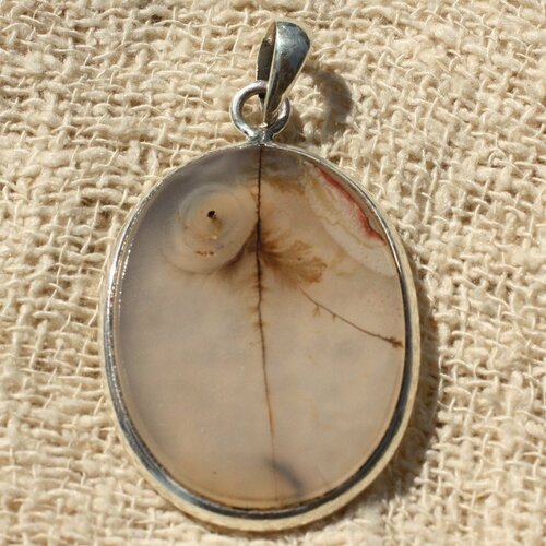 N8 - pendentif argent 925 et pierre - quartz dendritique ovale 40x26mm