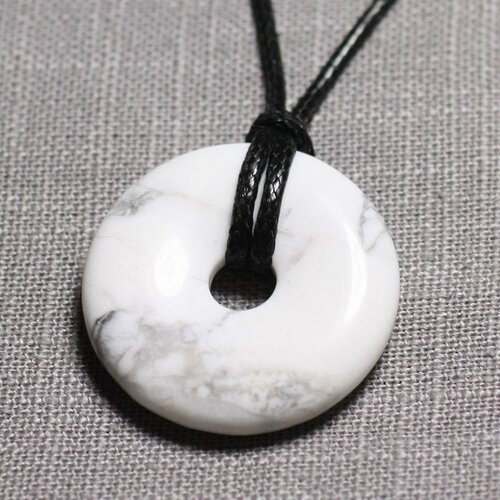 Collier pendentif en pierre - howlite donut pi 30mm