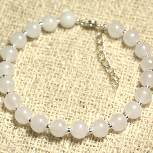 Bracelet argent 925 et pierre - jade blanche 6mm