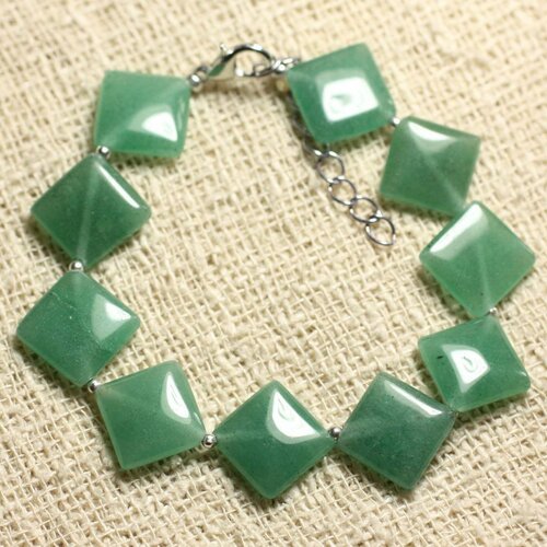 Bracelet argent 925 et pierre - aventurine verte losanges 15x12mm
