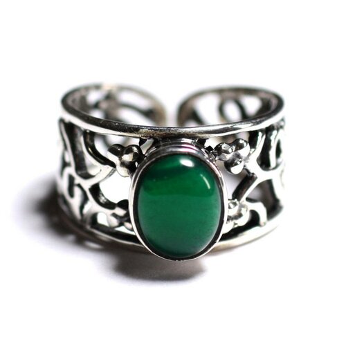N224 - bague argent 925 et pierre - onyx vert ovale 9x7mm