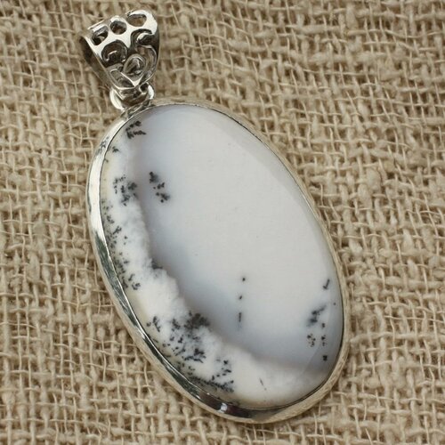 N19 - pendentif argent 925 et agate dendritique ovale 36x23mm