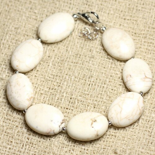 Bracelet argent 925 et pierre - magnésite ovales 18mm