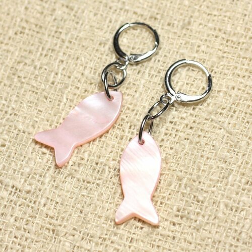 Boucles d'oreilles nacre poissons 23mm rose saumon pastel