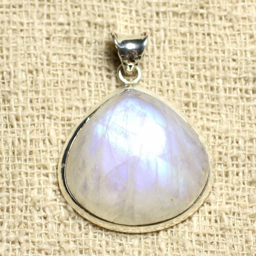 N31 - pendentif argent 925 pierre de lune arc en ciel goutte 27x29mm