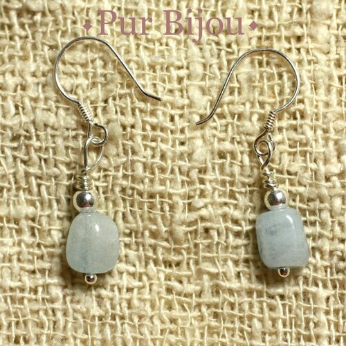 Boucles d'oreilles argent 925 et pierre - aigue marine nuggets 7-8mm