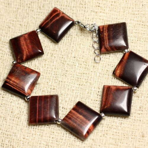 Bracelet argent 925 et pierre - oeil de taureau losanges 20mm