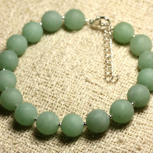 Bracelet argent 925 et pierre semi précieuse - aventurine verte mat 10mm