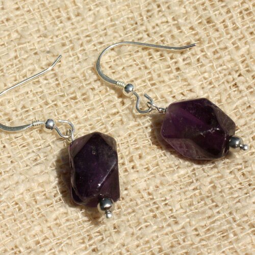 Boucles d'oreilles argent 925 - améthyste facettée 12x9mm