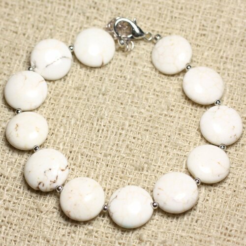 Bracelet argent 925 et pierre - magnésite palets 12mm