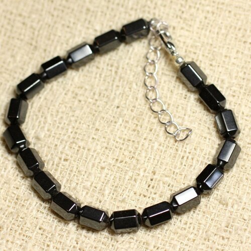 Bracelet argent 925 et pierre - hématite tubes facettés 8mm