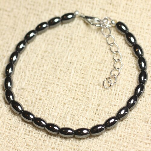 Bracelet argent 925 et pierre - hématite olives 6mm