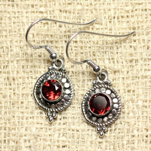 Bo210 - boucles d'oreilles argent 925 cercles 19mm grenat
