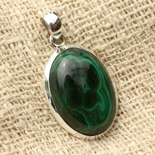 N3 - pendentif argent 925 et malachite ovale 32x20mm