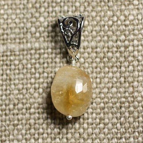 Collier pendentif pierre - citrine olive facettée 16mm n7