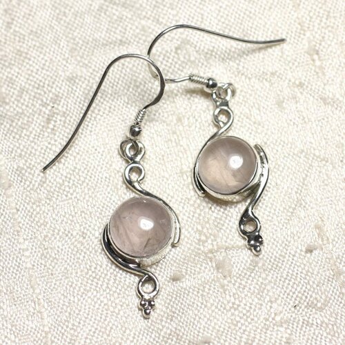 Bo213 - boucles d'oreilles argent 925 et pierre quartz rose ronds spirales 30mm