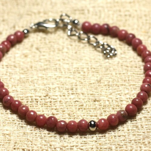 Bracelet argent 925 et pierre semi précieuse rhodonite 4mm