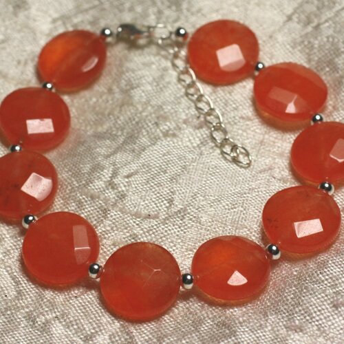 Bracelet argent 925 et pierre - jade orange palets facettés 14mm