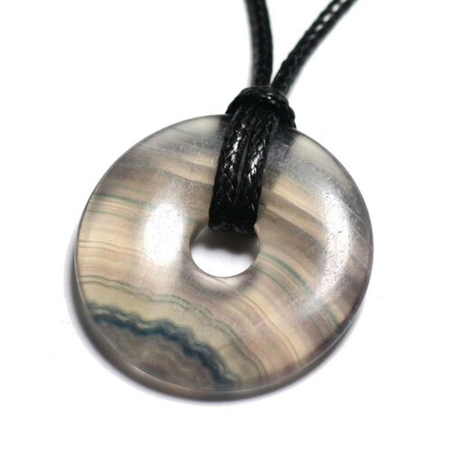 Collier pendentif pierre semi précieuse - fluorite multicolore donut pi 30mm