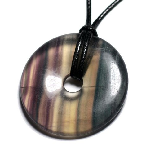Collier pendentif en pierre - fluorite multicolore donut pi 40mm
