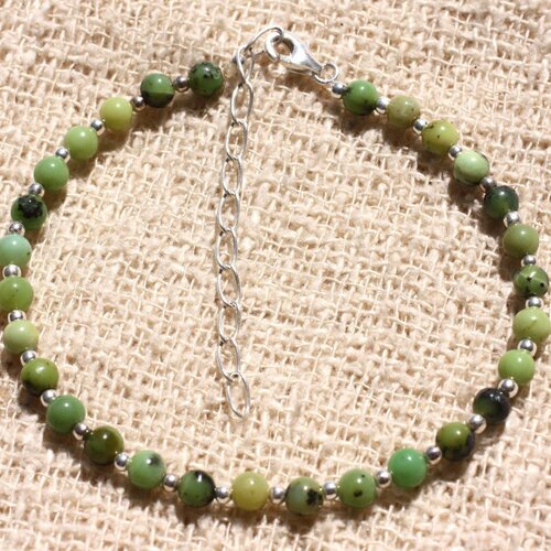 Bracelet argent 925 et pierre - chrysoprase 4mm