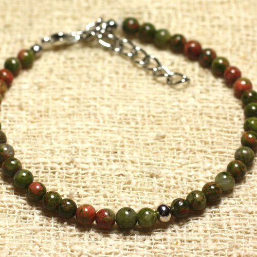 Bracelet argent 925 et pierre semi précieuse unakite 4mm
