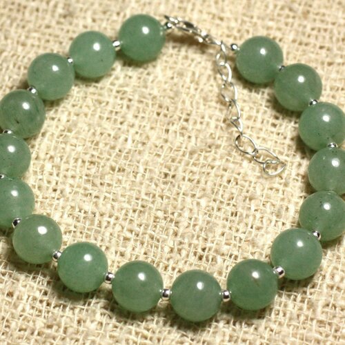 Bracelet argent 925 et pierre semi précieuse - aventurine verte 8mm