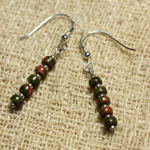 Boucles d'oreilles argent 925 - unakite rondelles 4x2mm