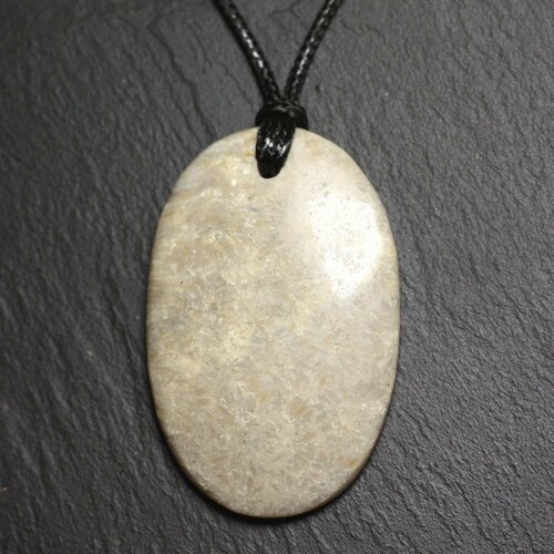 Collier pendentif en pierre - corail fossile ovale 50mm