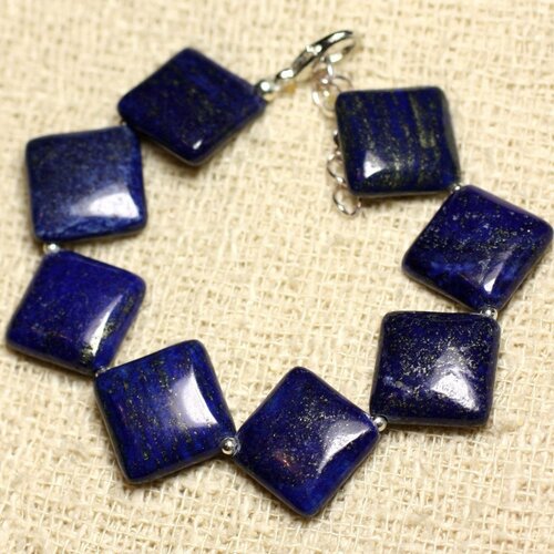 Bracelet argent 925 et pierre - lapis lazuli losanges 17mm