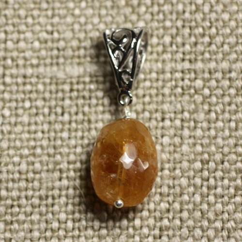 Collier pendentif pierre - citrine olive facettée 17mm n8