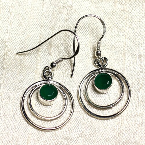 Bo202 - boucles d'oreilles argent 925 cercles 18mm émeraude