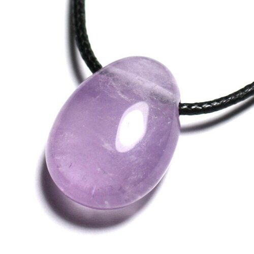 Collier pendentif pierre semi précieuse - améthyste lavande goutte 25mm