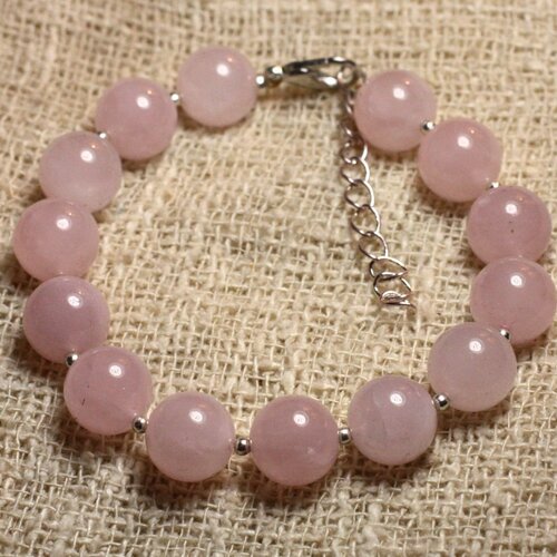 Bracelet argent 925 et pierre - quartz rose 10mm