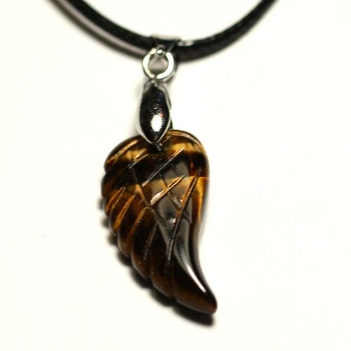 Collier pendentif en pierre - aile gravée 24mm oeil de tigre