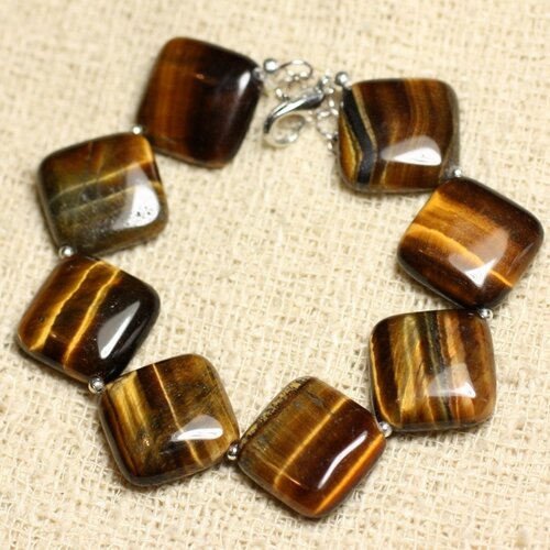 Bracelet argent 925 et pierre - oeil de tigre losanges 19mm