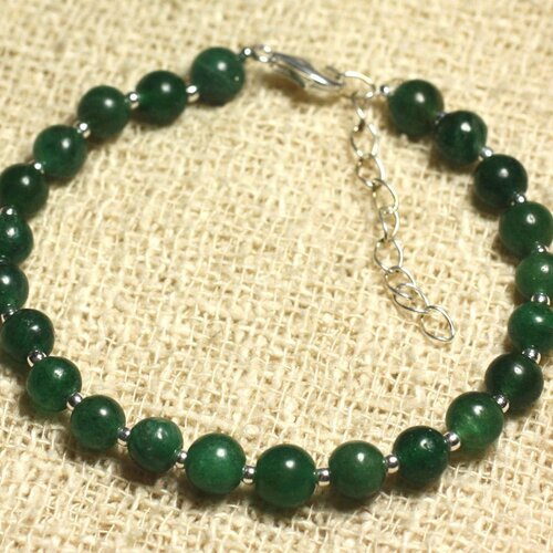 Bracelet argent 925 et pierre - jade verte indienne 6mm