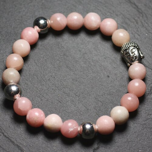 Bracelet bouddha et pierre semi précieuse - opale rose 8mm