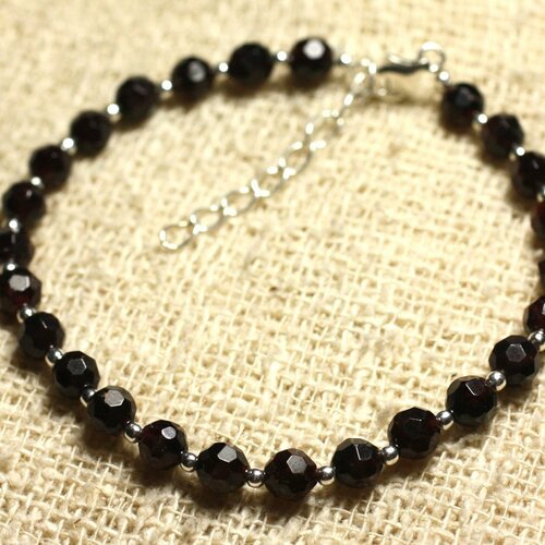 Bracelet argent 925 et pierre - grenat facetté 5mm
