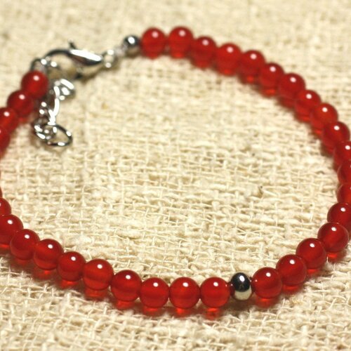 Bracelet argent 925 et pierre semi précieuse cornaline 4mm