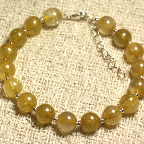 Bracelet argent 925 et pierre semi précieuse - quartz rutile 8mm