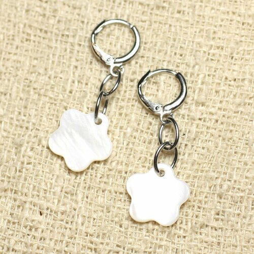 Boucles d'oreilles nacre fleurs 15mm blanc