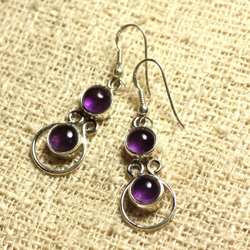 Bo201 - boucles d'oreilles argent 925 28mm - améthyste ronds 7mm