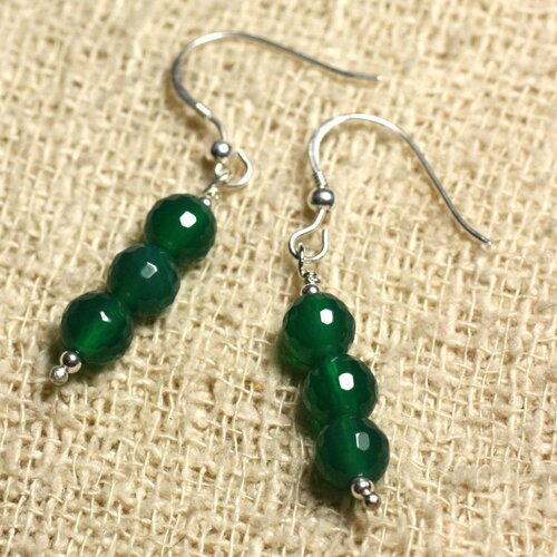 Boucles d'oreilles argent 925 - onyx vert facetté 6mm